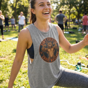 Don't Feed The Chris Wallace Women's Flowy Scoop Muscle Tank | Cartoon Muscular Bear Graphic